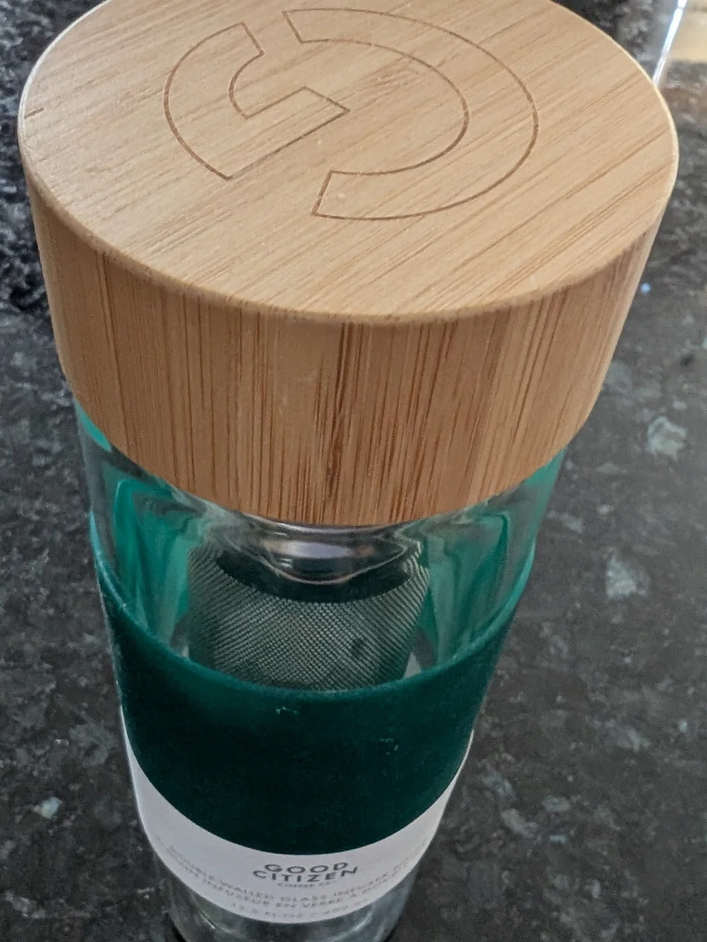 Citizen Teal Glass Infuser Bottle with Bamboo Lid - Picture 4 of 5